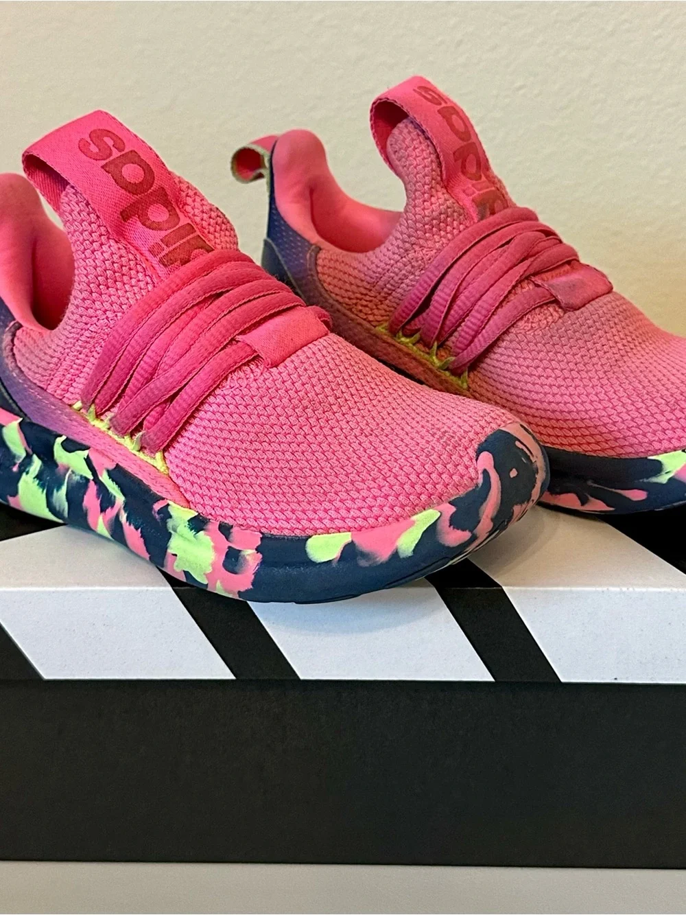 Girls adidas Lite Racer Adapt 7.0 K Slip-On Pink Camo Athletic Shoes Size 11.5k